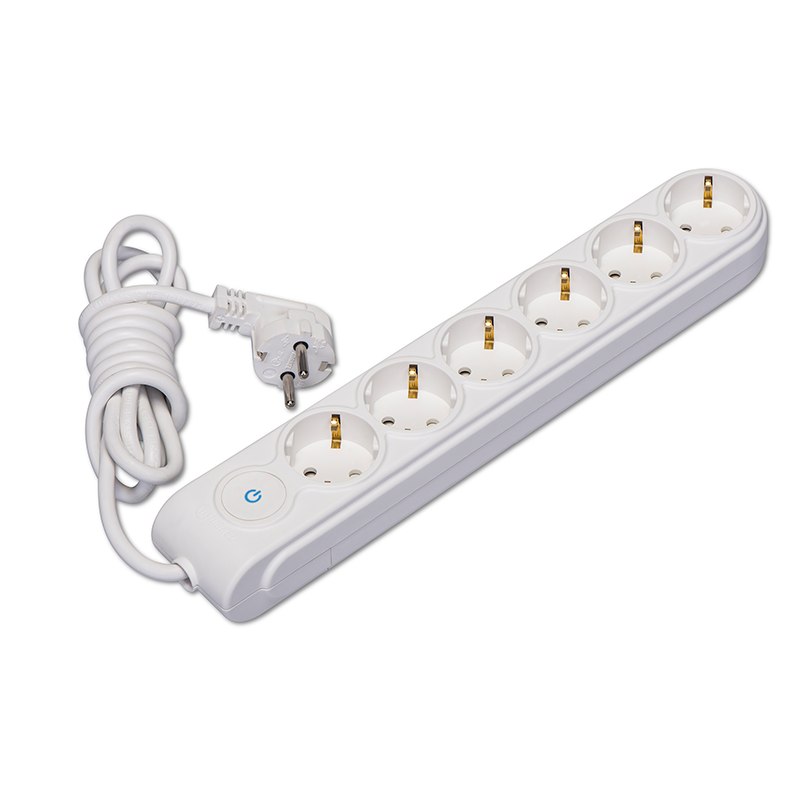 6 Gang Multiple Earthed Socket with Switch & Cable 2m.