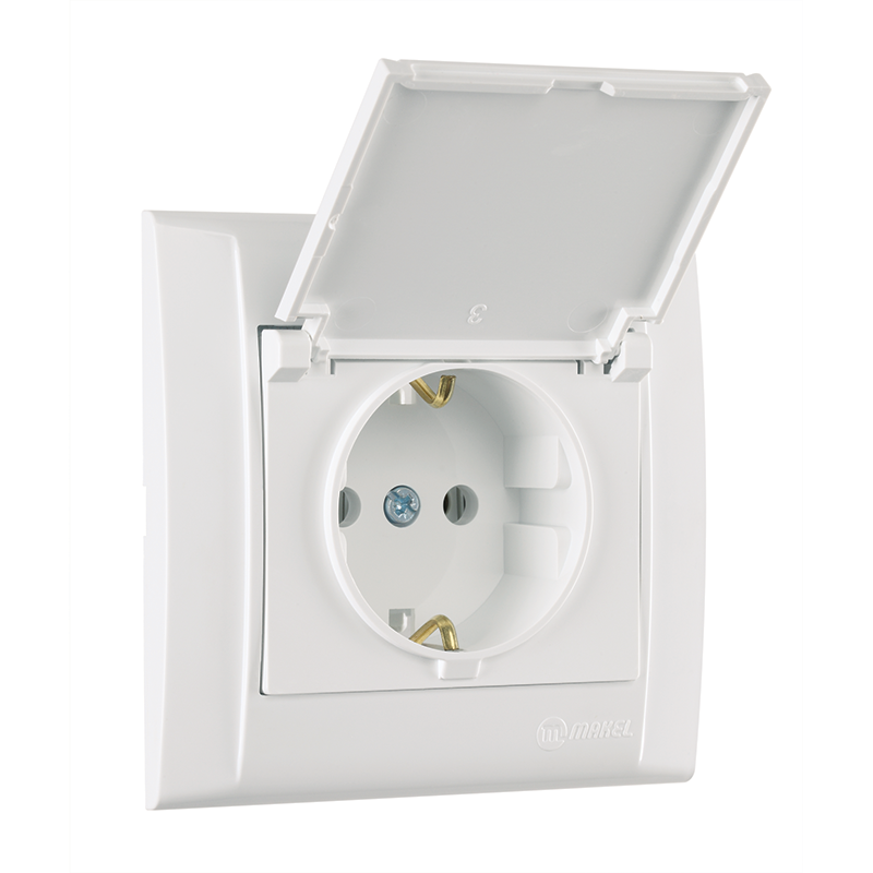 Schuko Socket Outlet with Child Protection and Lid