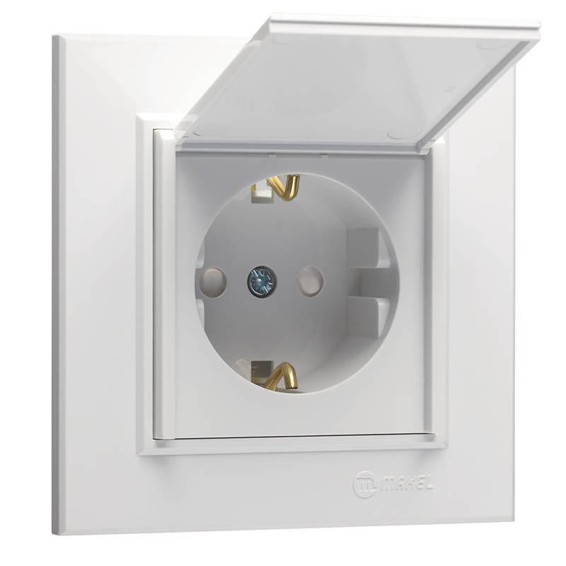 Schuko Socket Outlet with Child Protection and Lid