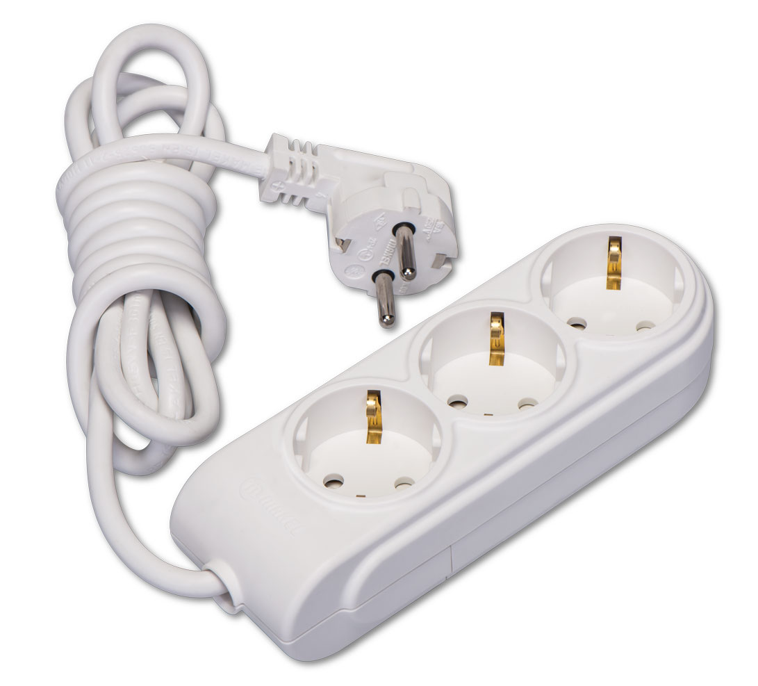 3 Gang Multiple Earthed Socket with Cable 10m.