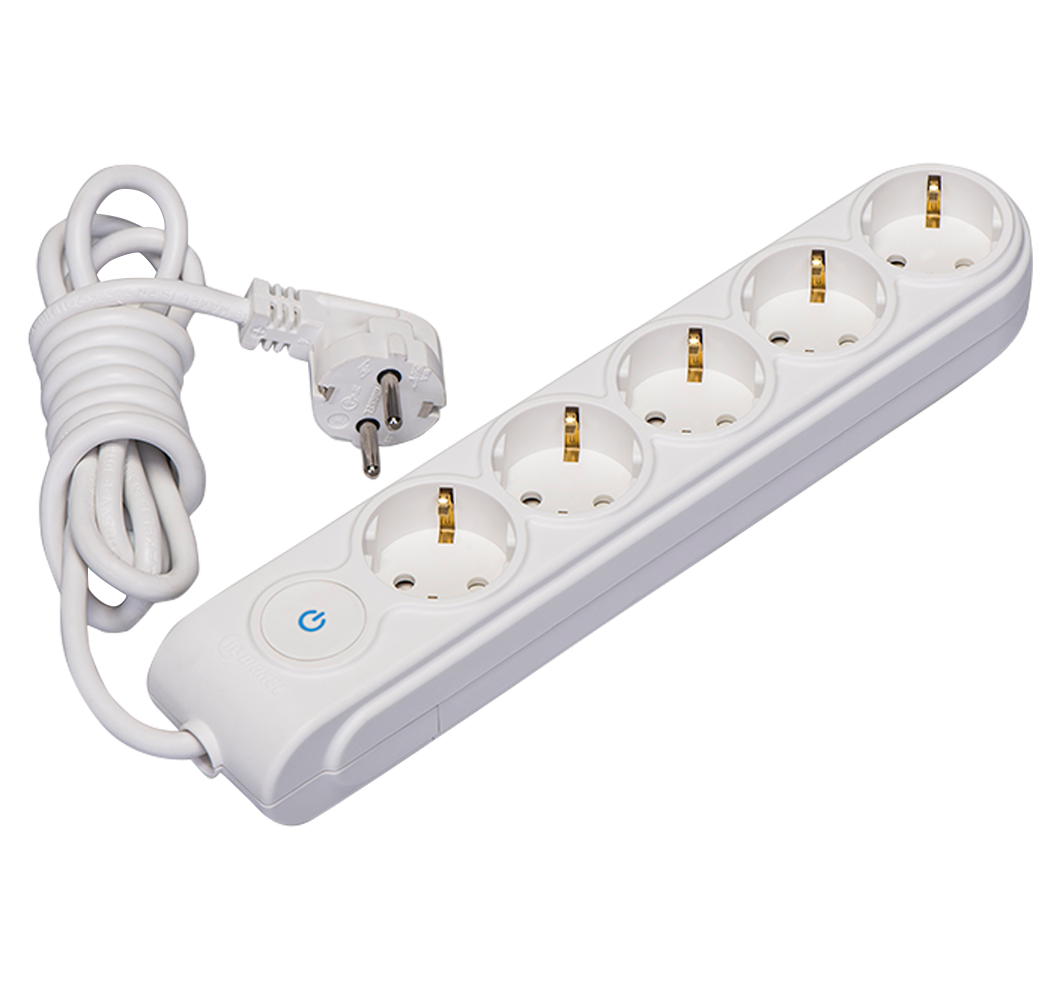 5 Gang Multiple Earthed Socket with Switch & Cable 2m. (1.5)